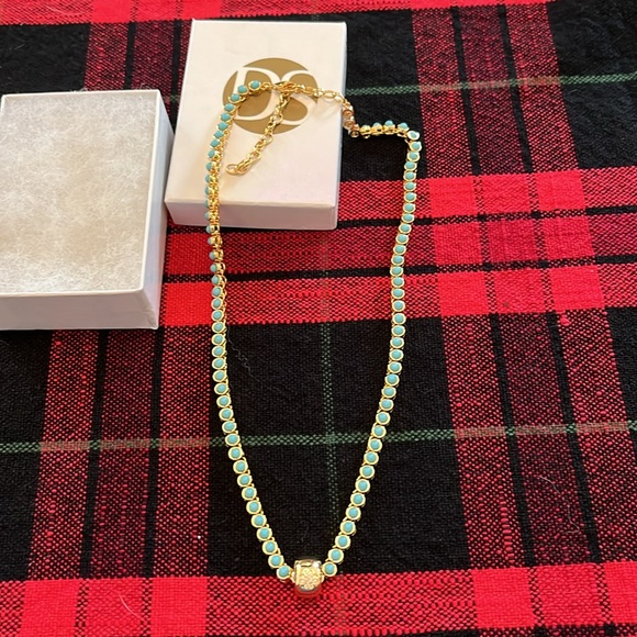 Daniela Swaebe “The Rondelle” Flower Charm Gold & Turquoise Tennis Necklace - Picture 3 of 6